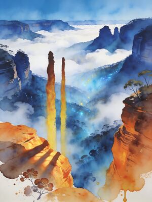 Blue Mountains Sunrise Peak Watercolor Canvas Print