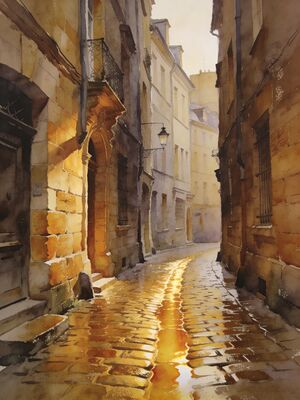 Bordeaux Saint-Pierre Quarter Lane Watercolor Canvas Print