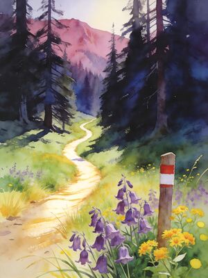 Borovets Summit Panorama Watercolor Canvas Print