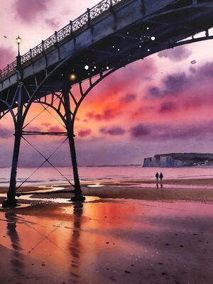 Bournemouth Beach Sunset Shore Watercolor Canvas Print