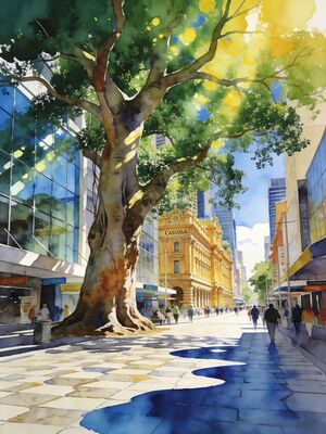 Brisbane City Towers at Golden Hour Watercolor Canvas Print