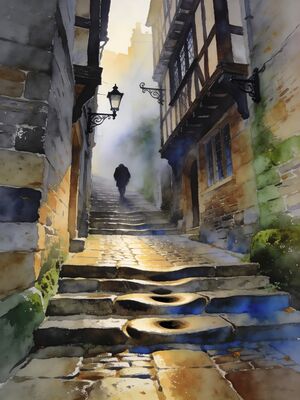 Bristol Christmas Steps Medieval Lane Watercolor Canvas Print