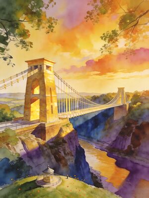 Bristol Clifton Suspension Bridge over Avon Gorge Watercolor Canvas Print