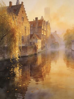 Bruges Market Square Belfry Watercolor Canvas Print