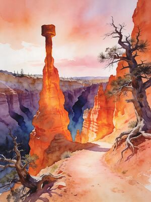 Bryce Canyon Sunset Point Hoodoo Amphitheater Watercolor Canvas Print
