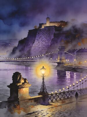 Budapest Fisherman's Bastion Parliament View Watercolor Canvas Print