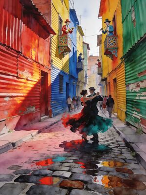 Buenos Aires La Boca Caminito Colorful Lane Watercolor Canvas Print