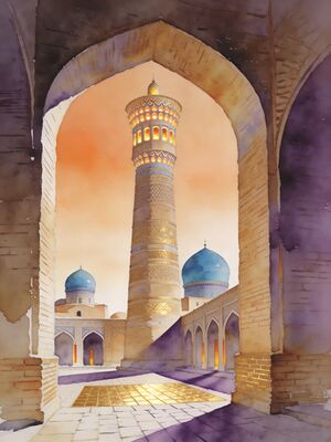 Bukhara Kalyan Minaret Complex Watercolor Canvas Print