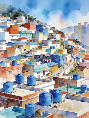Busan Gamcheon Culture Village Pastel Houses Watercolor Canvas Print