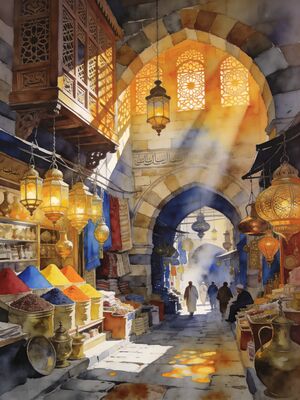 Cairo Great Pyramids of Giza and Sphinx Watercolor Canvas Print