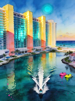Cancun Hotel Zone Nichupte Lagoon Watercolor Canvas Print