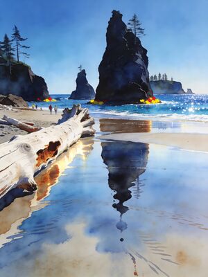 Cannon Beach Haystack Rock Sunset Watercolor Canvas Print