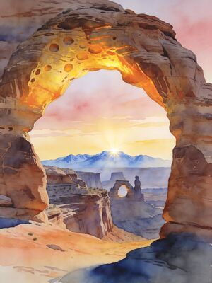 Canyonlands National Park Mesa Arch Sunrise Watercolor Canvas Print