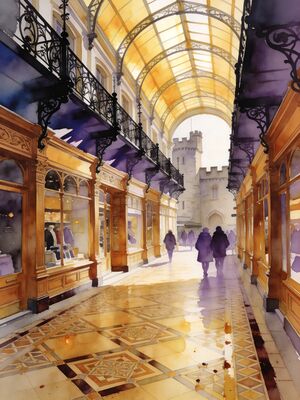 Cardiff Castle and Animal Wall Watercolor Canvas Print