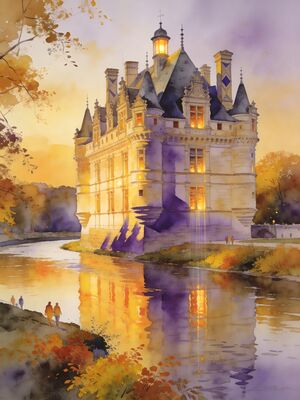 Chambord Castle Chateau Watercolor Canvas Print