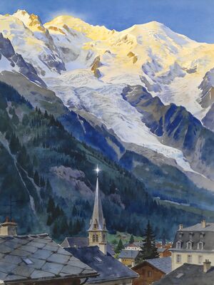 Chamonix Alpine Meadow Valley Watercolor Canvas Print