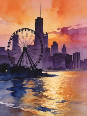 Chicago Cloud Gate Bean Millennium Park Watercolor Canvas Print