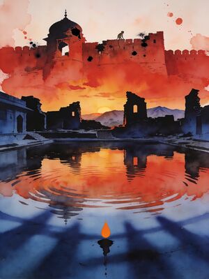 Chittorgarh Vijay Stambha Tower Watercolor Canvas Print