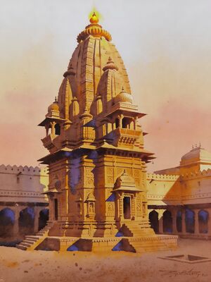 Chittorgarh Fort Ruins Panorama Watercolor Canvas Print