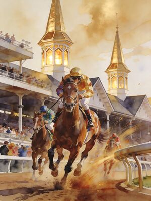 Churchill Downs Paddock Morning Workout Watercolor Canvas Print