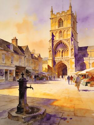 Cirencester Morning Lane Watercolor Canvas Print