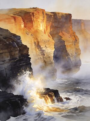 Cliffs of Moher Hags Head in Atlantic Storm Watercolor Canvas Print