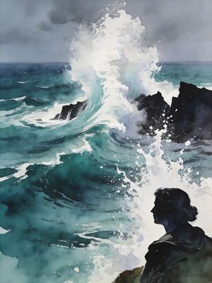 Cliffs of Moher in Morning Sea Fog Watercolor Canvas Print