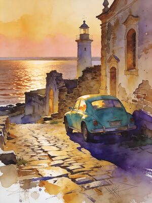 Colonia del Sacramento Lighthouse Watercolor Canvas Print