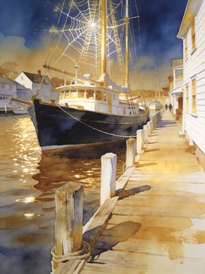 Connecticut Mystic Seaport Historic Village Watercolor Canvas Print