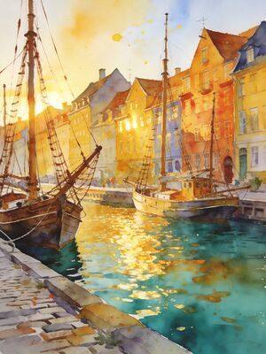 Copenhagen Christiansborg Palace Canal Watercolor Canvas Print