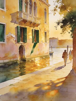 Corfu Old Town Harbor View Watercolor Canvas Print