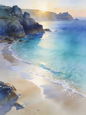 Cornwall St Ives Fishing Harbor Watercolor Canvas Print