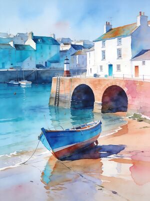 Cornwall Sunset Shore Watercolor Canvas Print