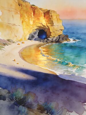 Corona del Mar Pirate's Cove Overlook Watercolor Canvas Print