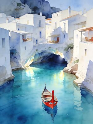 Costa Blanca Fishing Boats Bay Watercolor Canvas Print