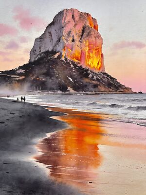 Costa Blanca Sunset Shore Watercolor Canvas Print