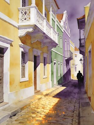 Curacao Handelskade Colorful Waterfront Watercolor Canvas Print