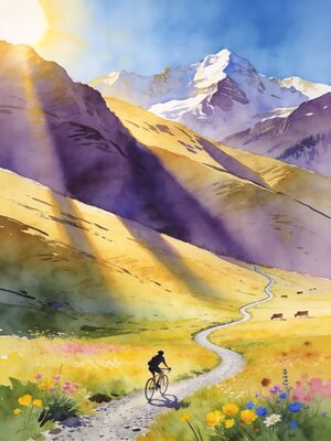Cycling Summit Panorama Watercolor Canvas Print