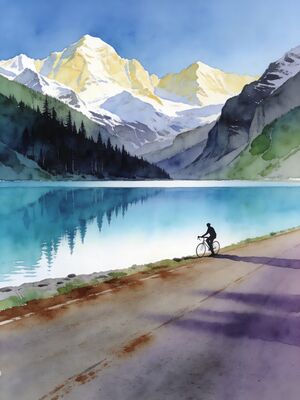 Cycling Alpine Meadow Watercolor Canvas Print