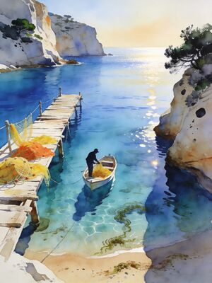 Cyprus Sunset Shore Watercolor Canvas Print