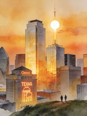 Dallas City Towers Golden Hour Watercolor Canvas Print