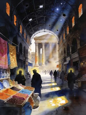 Damascus Umayyad Mosque Grand Courtyard Watercolor Canvas Print