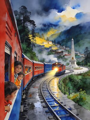 Darjeeling Observatory Hill Temple Watercolor Painting — Watercolor Canvas