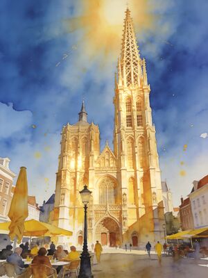 Delft Village Square Watercolor Canvas Print
