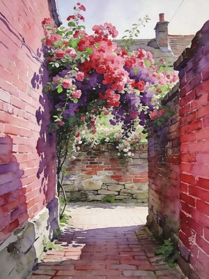 Delft Morning Lane in Mist Watercolor Canvas Print