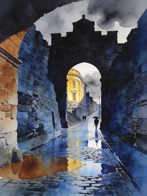 Derry Guildhall Clock Tower at Dusk Watercolor Canvas Print