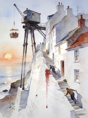 Devon Coast Clovelly Village Harbour Watercolor Canvas Print