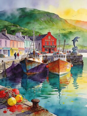 Dingle Slea Head Drive at Sunset Watercolor Canvas Print