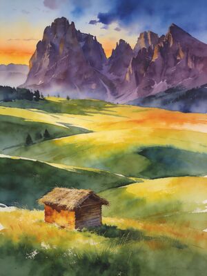 Dolomites Tre Cime Summit Panorama Watercolor Canvas Print