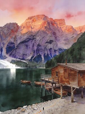 Dolomites Alpine Meadow Sassolungo Watercolor Canvas Print